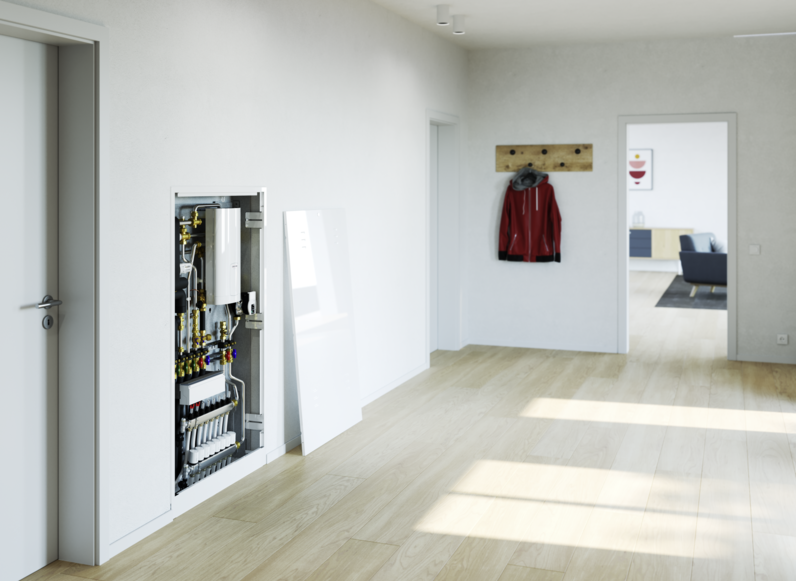 Wohnungsstation mit elektrischer Nacherwärmung und thermostatisch geregeltem Heizkreis WS-DUO-T Premium
